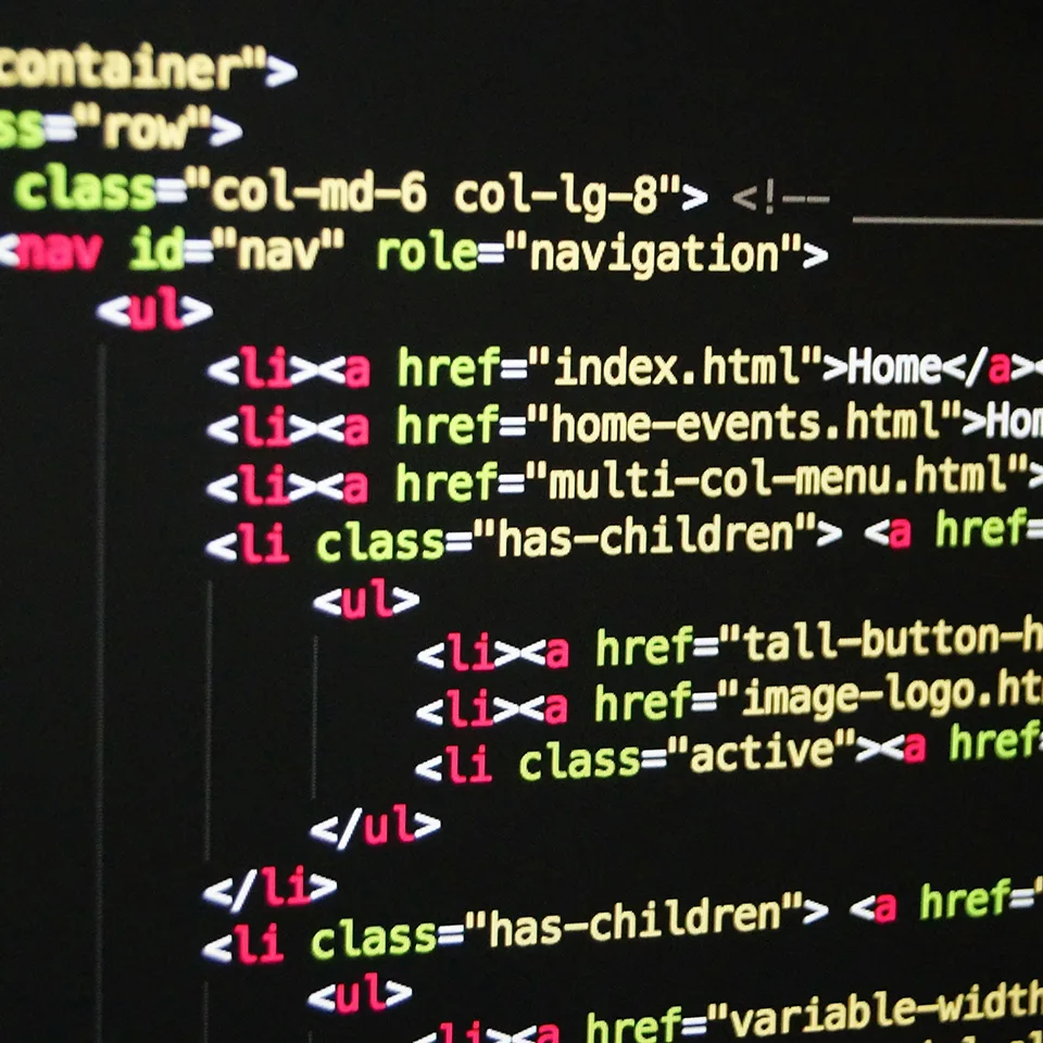 Close-up view of HTML code on a computer screen.